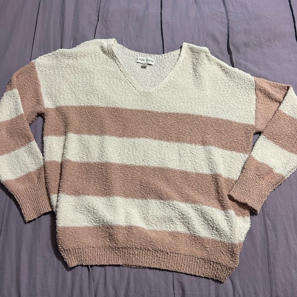 KNOX ROSE Long Sleeve Sweater, Large $12 Cream & Dusty Rose